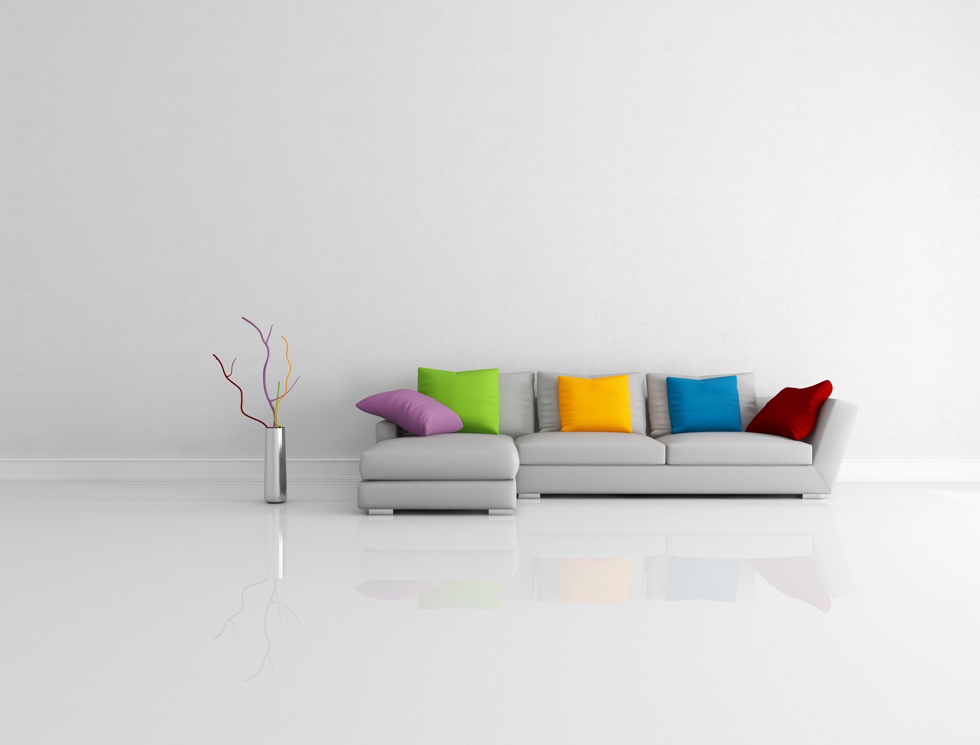 modern sofa pillow vase reflection room