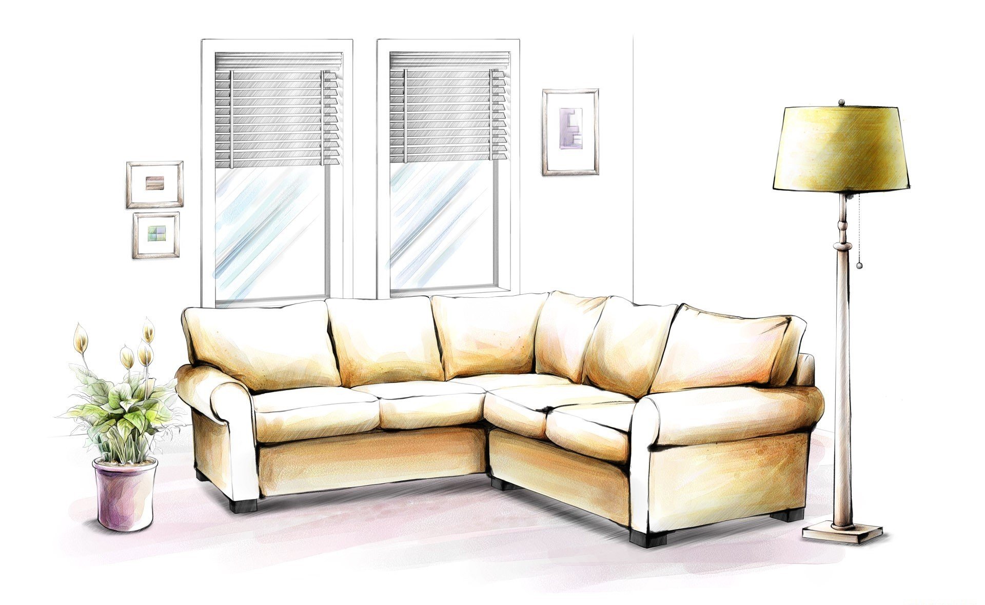 picture wallpaper sofa light window painting flower