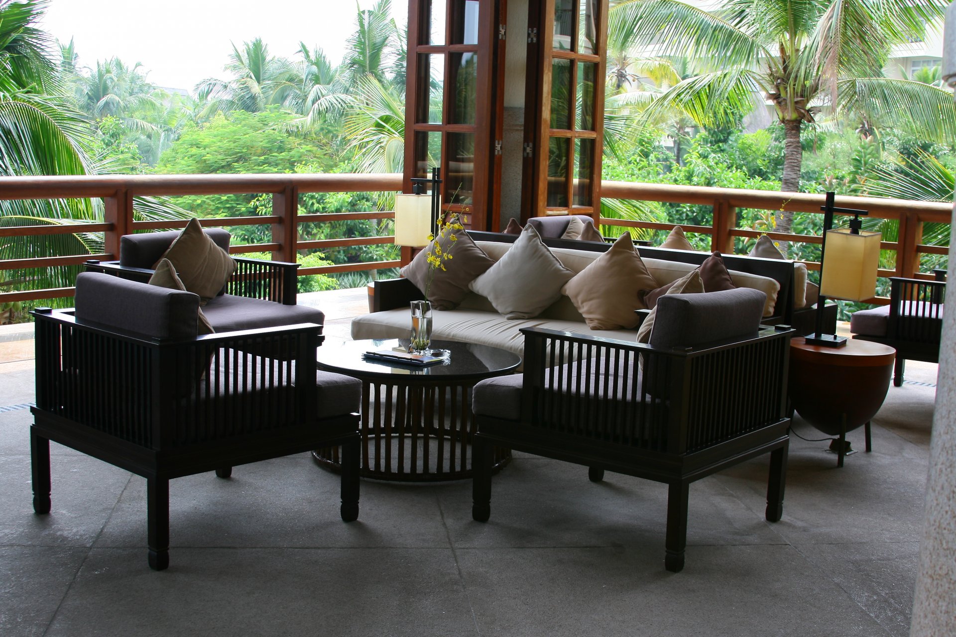 interior wallpaper hotel verandah hainan island sofas pillow sports travel