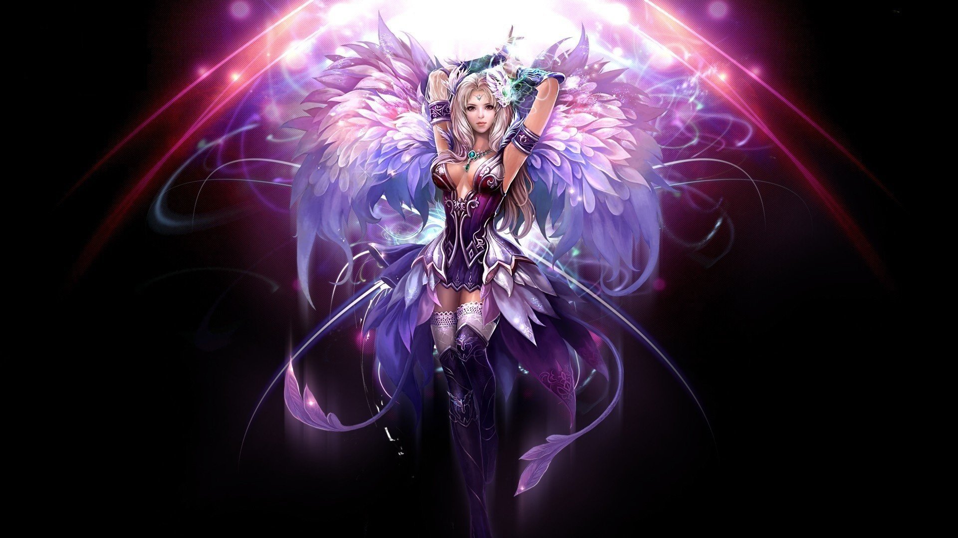 perfect world girl wings art the dark background fantasy