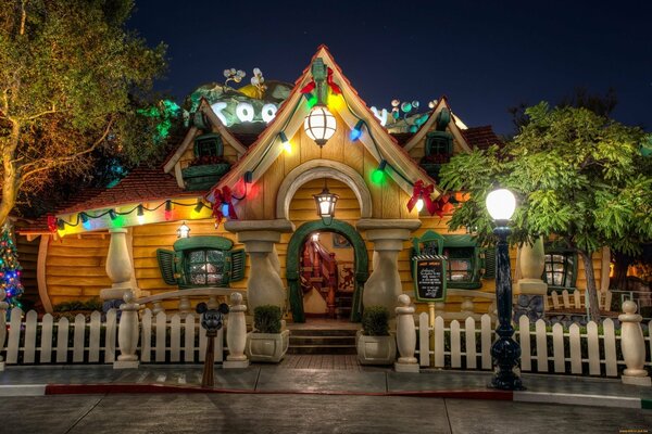 Christmas house with festive garlands