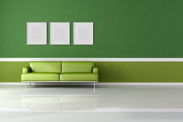 Sofa on a white and green background