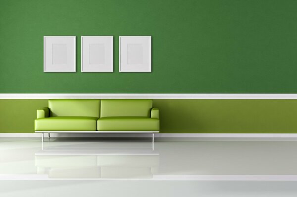 Sofa na biało zielonym tle