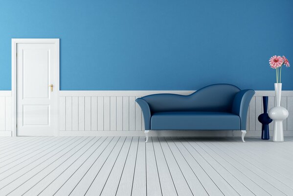 Blue sofa on a white background