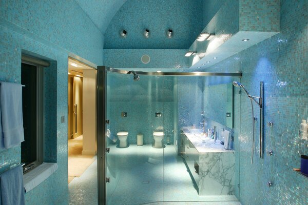 Interior bathroom style tile lighting towels shower