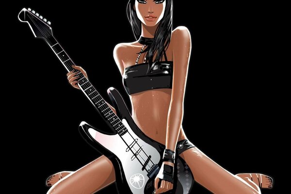 An interesting picture of a sexy girl with a guitar