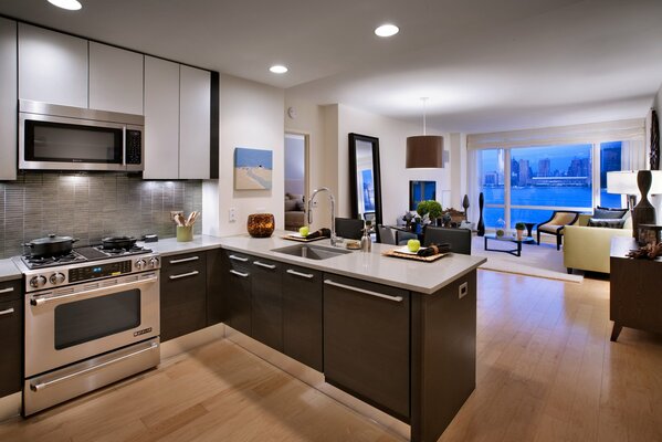 Kitchen combined with an open living room