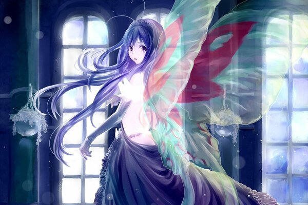 Beautiful anime girl with wings