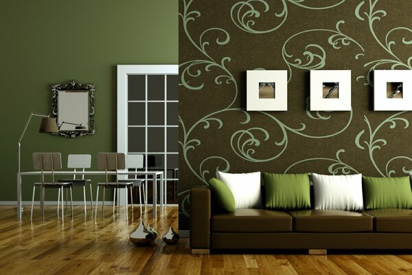 Tonos verdes en el diseño de la habitación