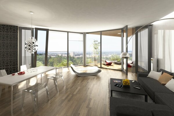 Penthouse design avec fenêtres panoramiques