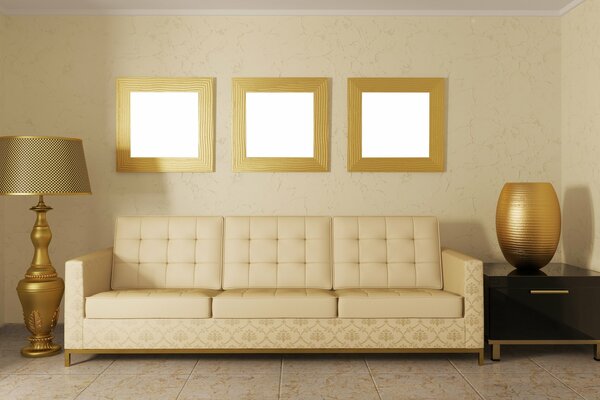 Diseño de habitación con Marcos en tonos dorados