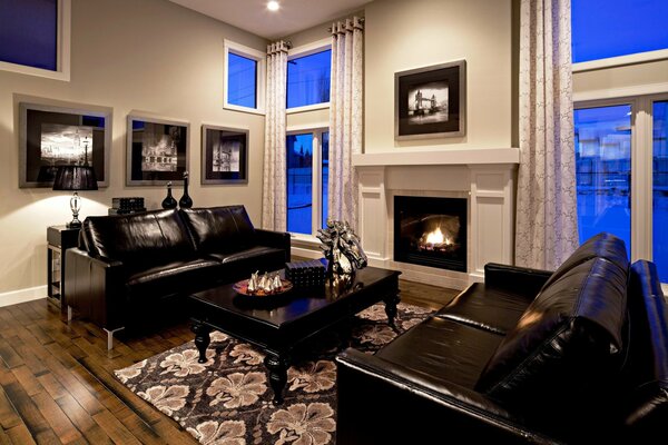 Living room with fireplace and sofa