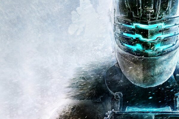 Isaac clark unter seinem Helm im schnee von dead space 3