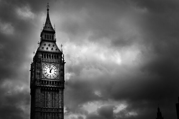 Big Ben clock in London on a black and white background