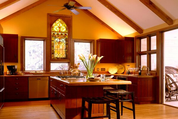 Interior design in cucina in marrone