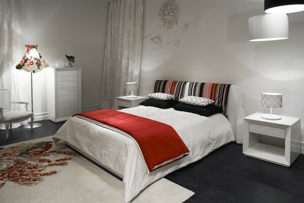 Beautiful bedroom in red and white