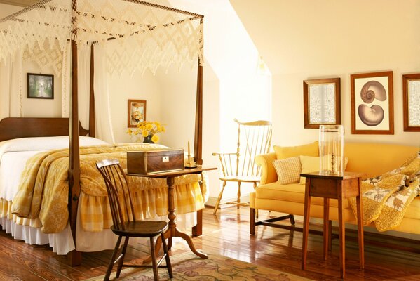 Bedroom design in yellow tones