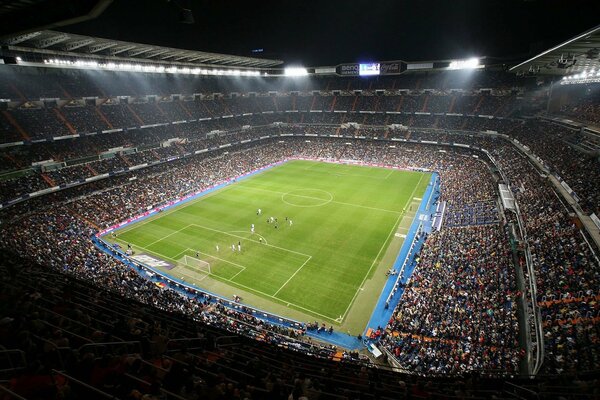 Spectators at the stadium during the game Real Madrid and Santiago Bernabeu