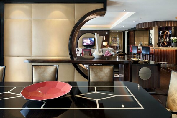 Stylish interior of the hotel with a bar counter