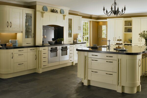 Kitchen interior in bright colors and stylish design