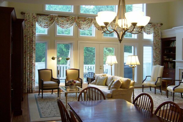 The interior of the living room in the house with access to the terrace