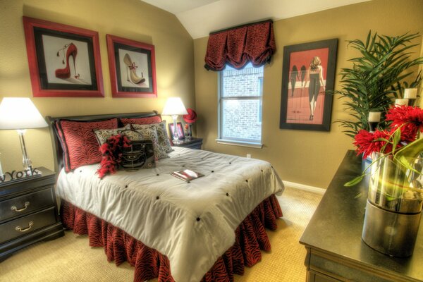 Bedroom in a stylish burgundy color