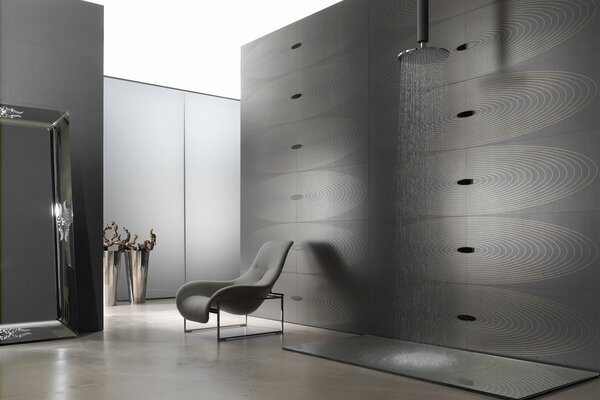 The interior of the shower room in gray tones