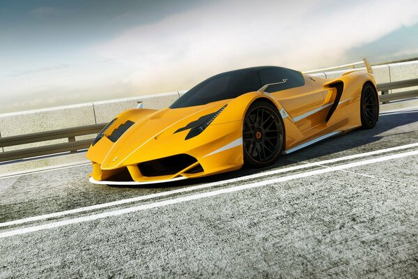 Ferrari render amarillo sobre un hermoso fondo