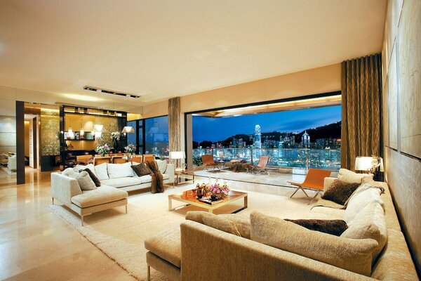 Penthouse with panoramic windows overlooking the city