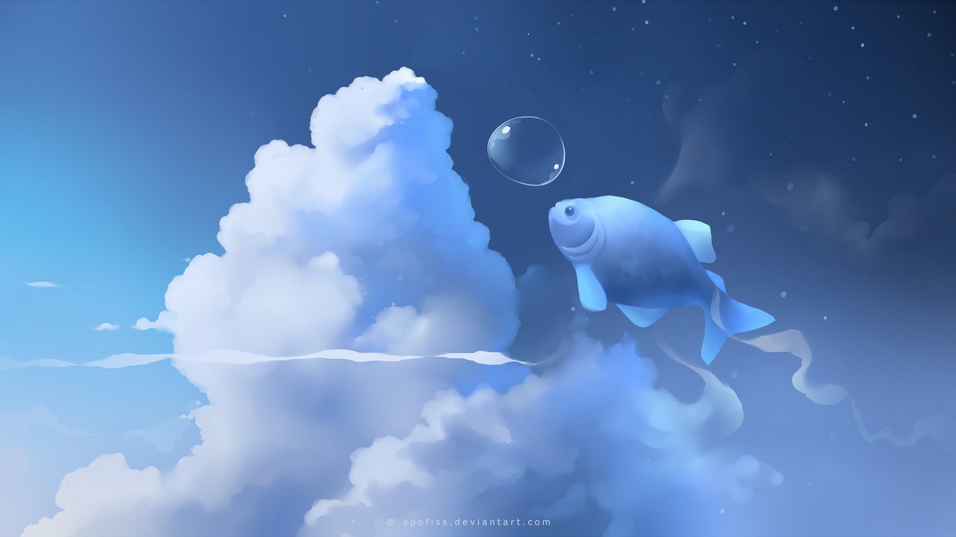 apofiss blue fish clouds bubble