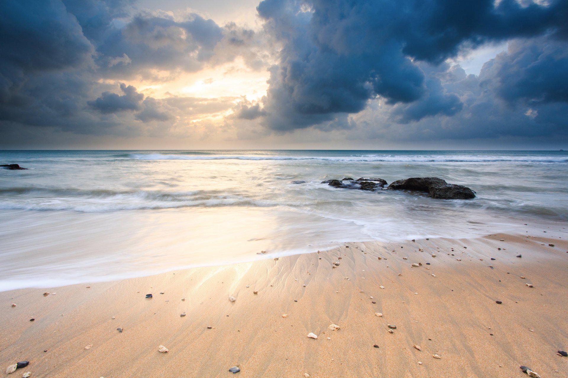 nature stones sea landscape sand shore the sky