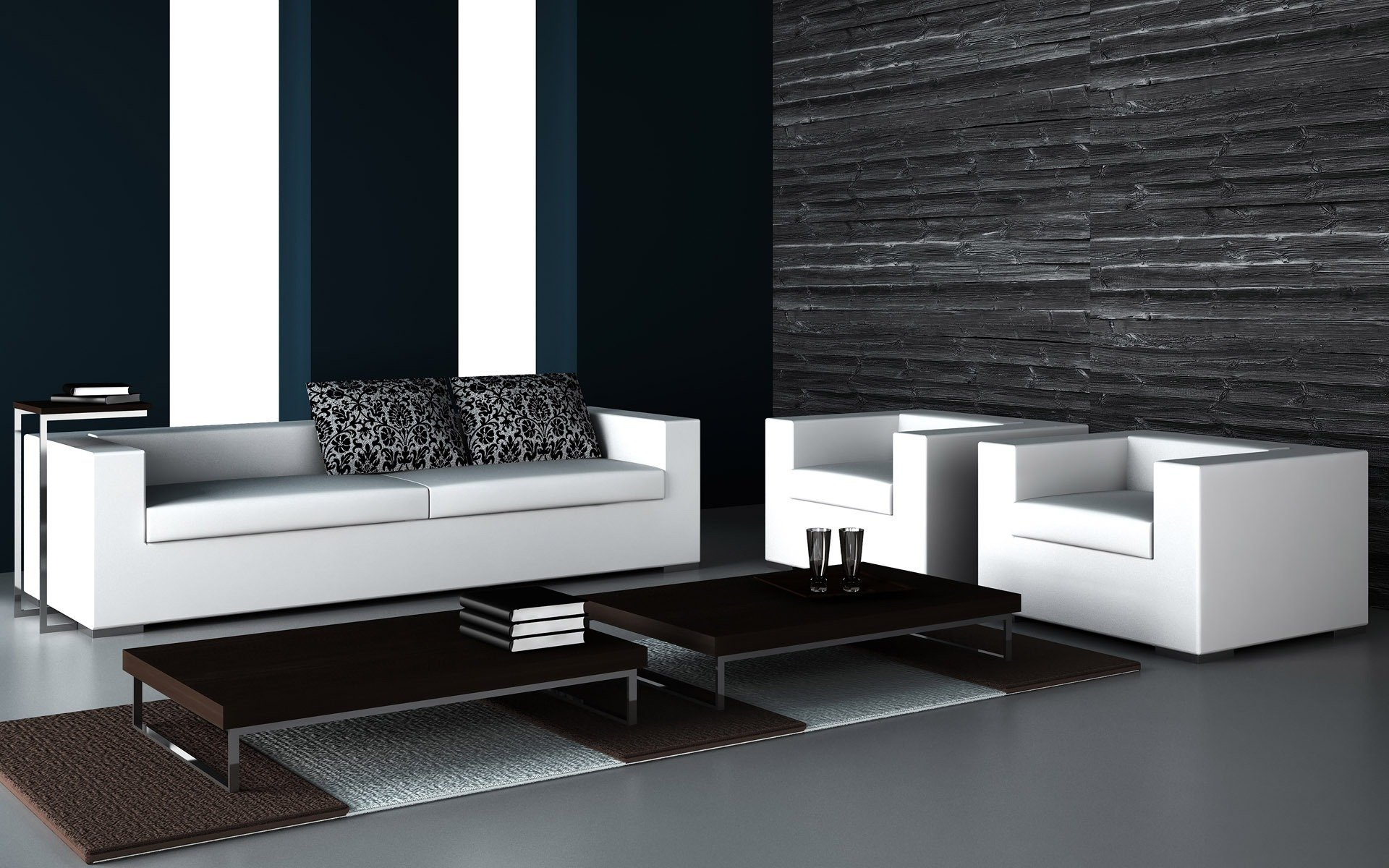 interieur in schwarz und weiß design sofa sessel beistelltisch