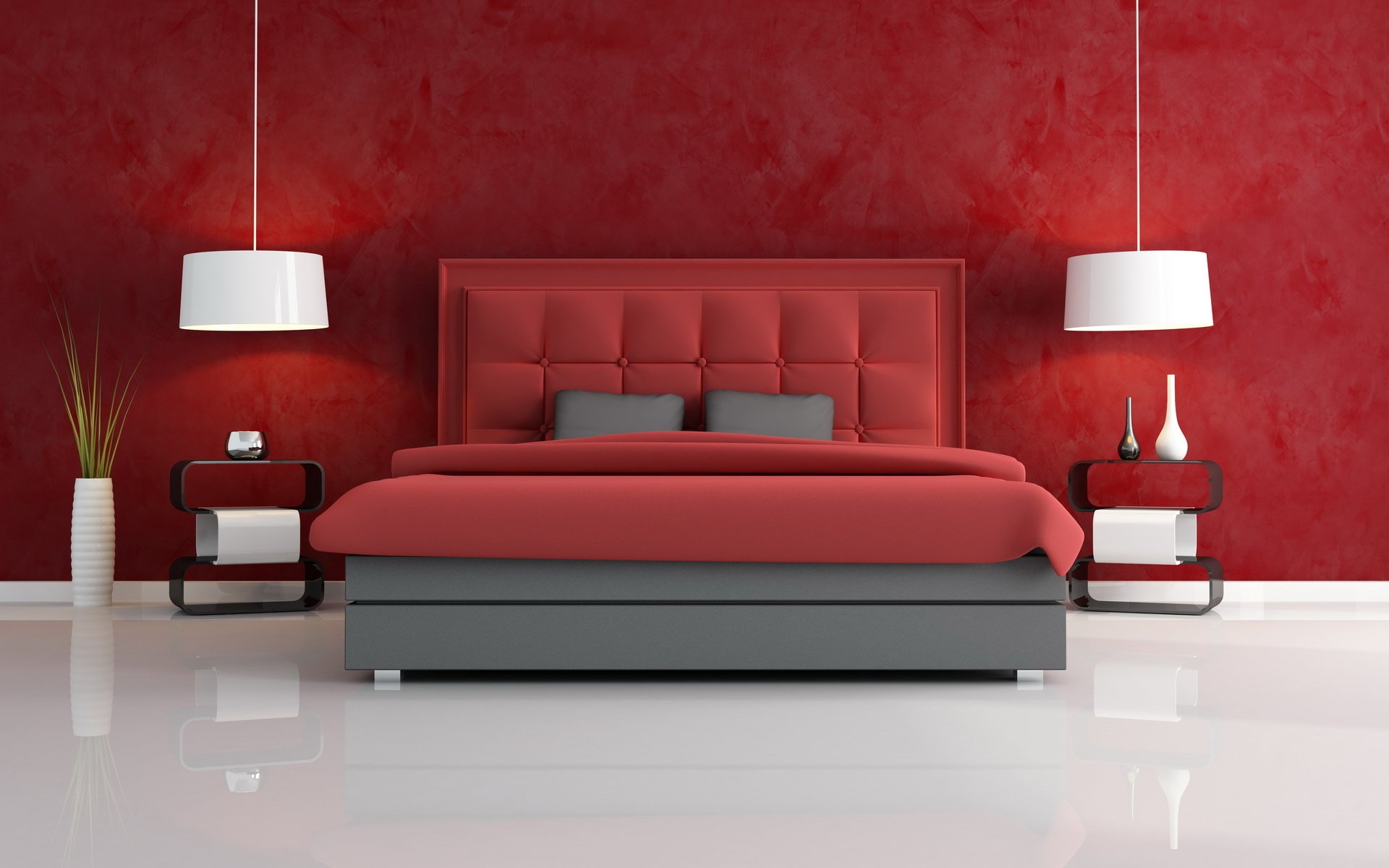 bed vase white room style red