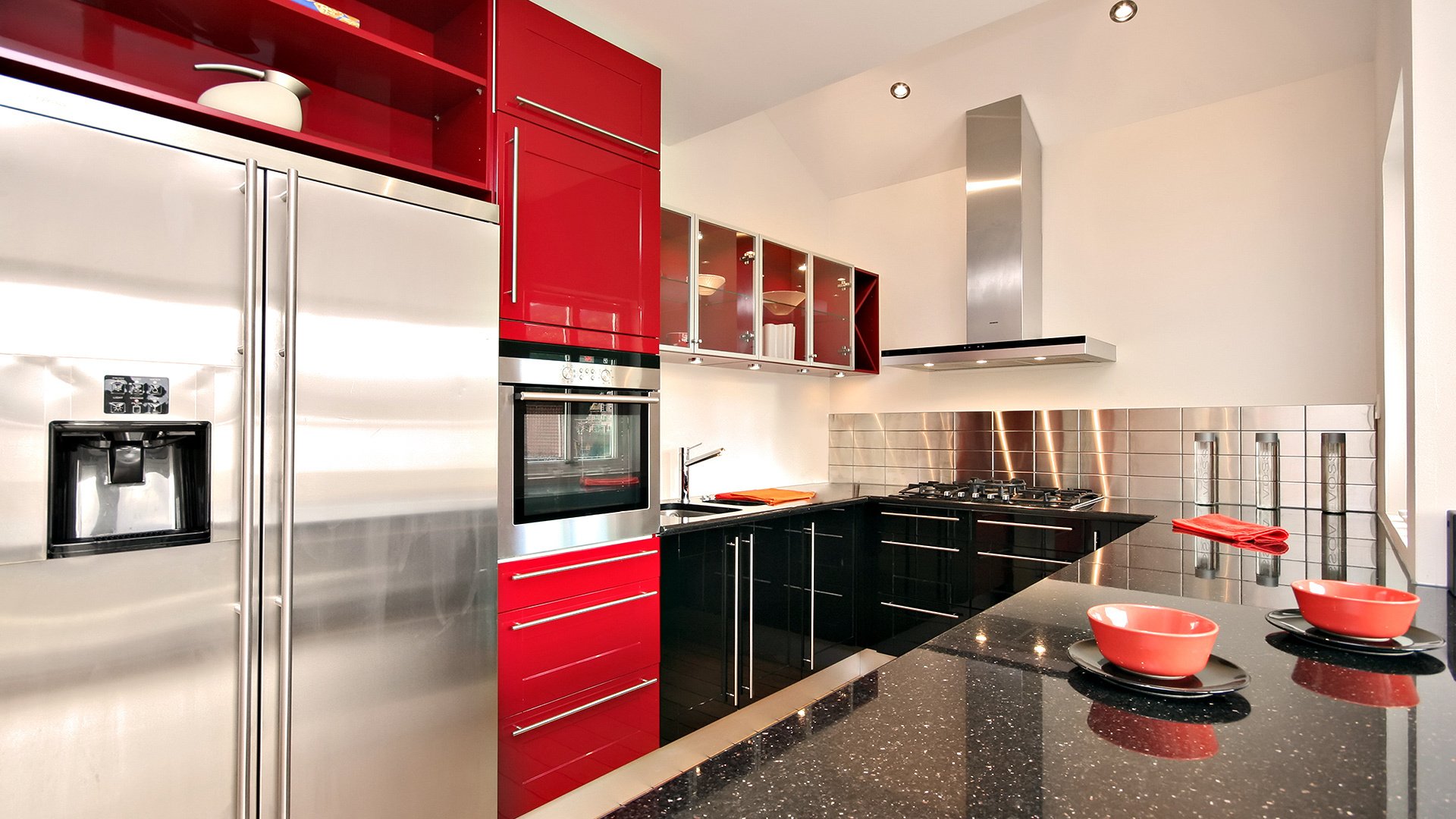 interior room apartment design style kitchen red