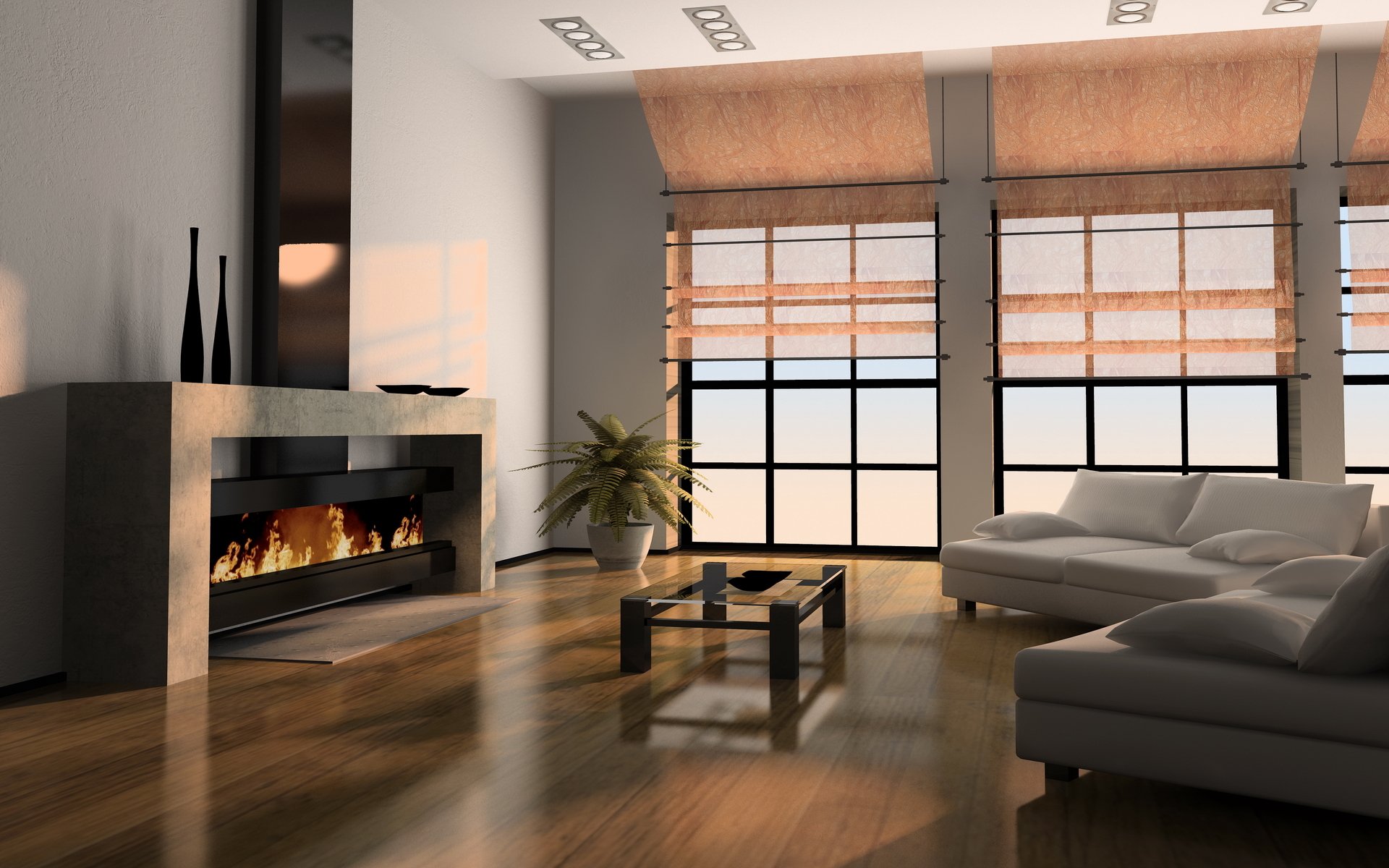 interior room dining table sofas window fireplace