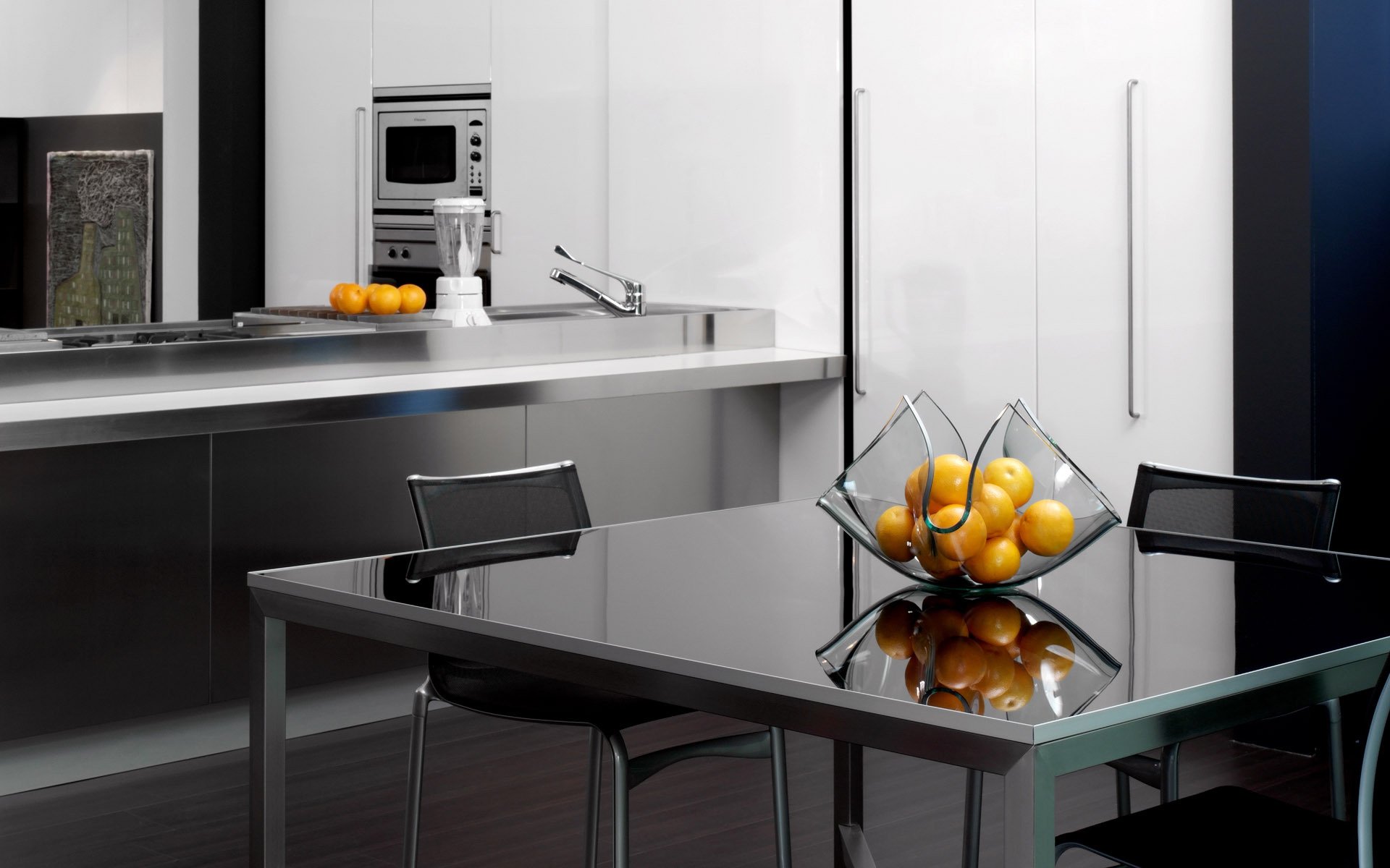 interior room apartment design style fruits orange kitchen grey