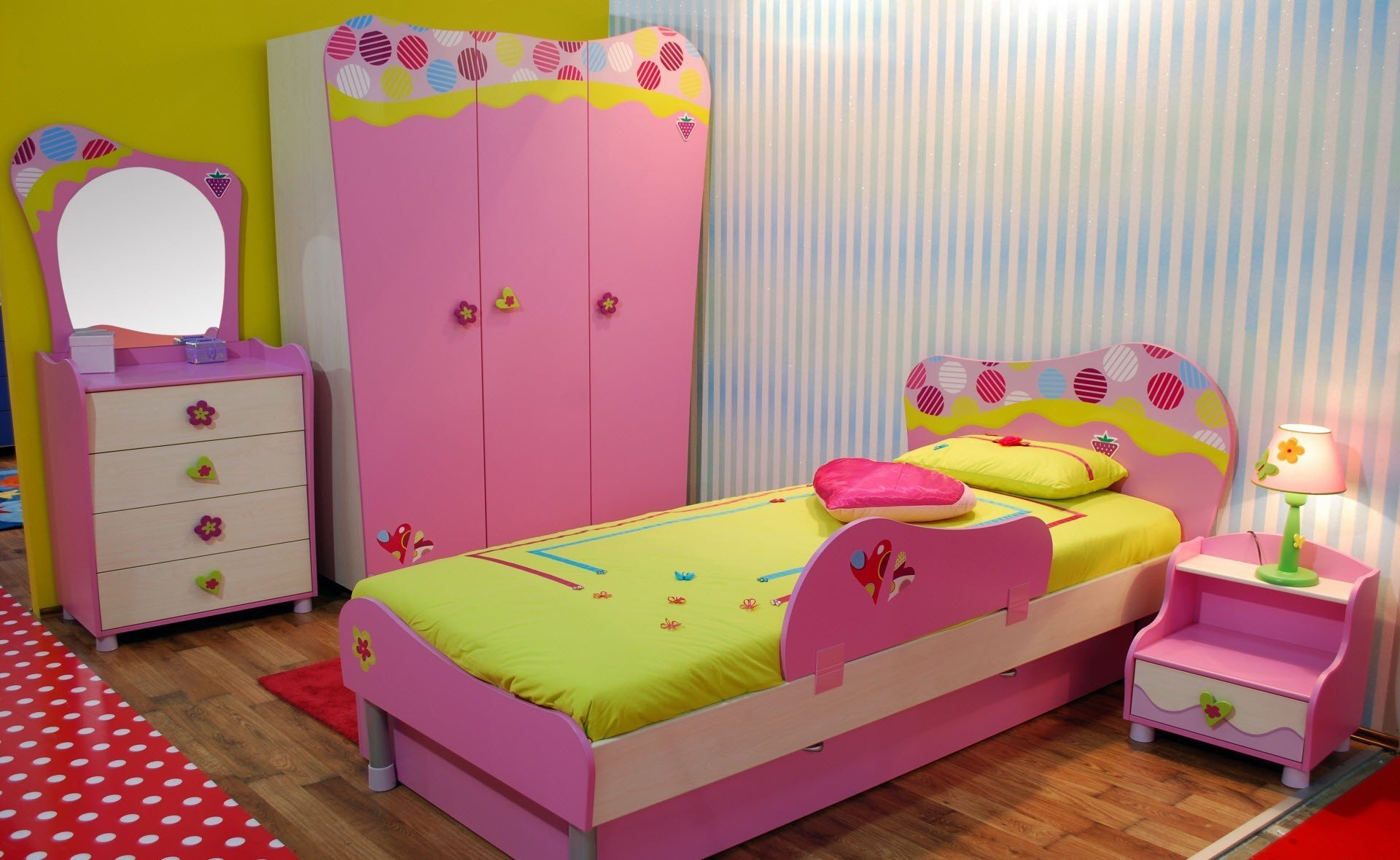 interior design room mirror pillow bed light children