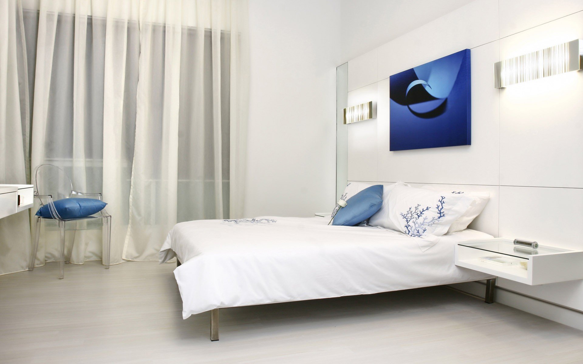 innenraum schlafzimmer zimmer bett weiß blau