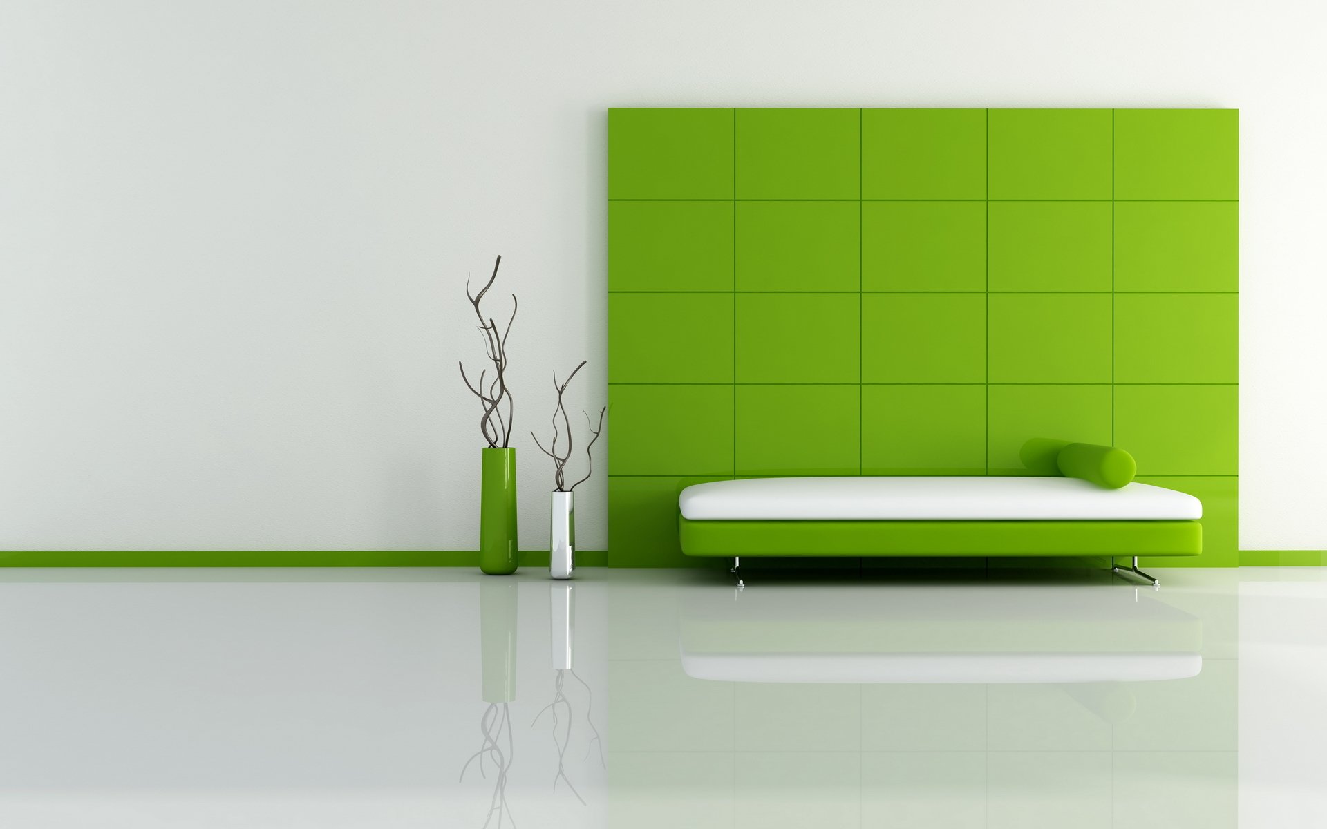 minimalismo jarrones cama cuadrados verde