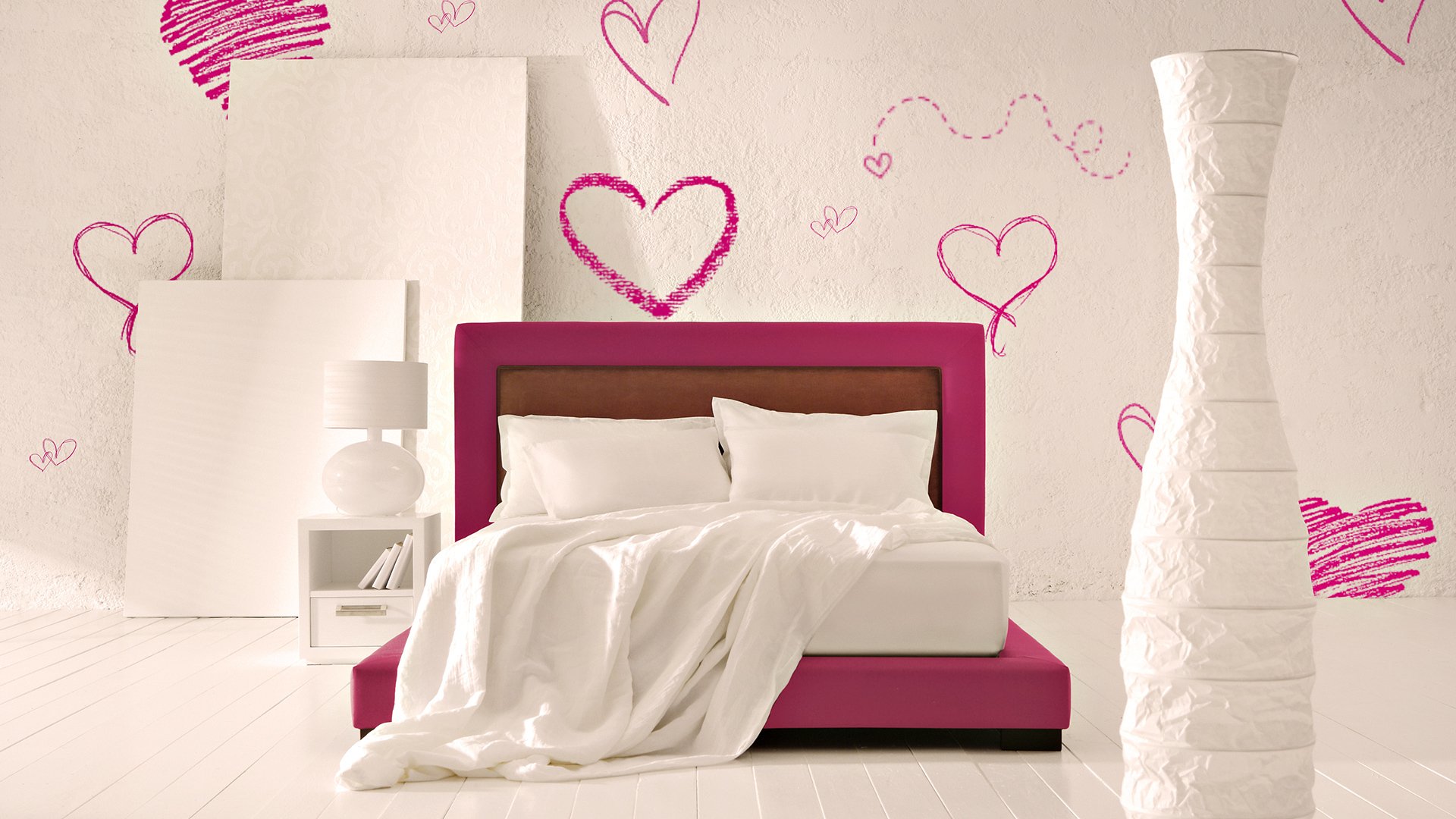 interior cama corazones