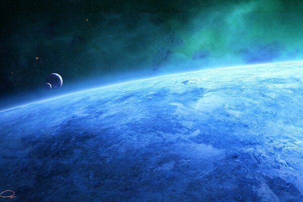Поверхность синей планеты. Вид из космоса