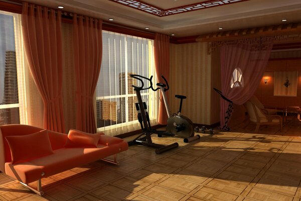 Pokój Rekreacyjno-Sportowy ze sprzętem do ćwiczeń