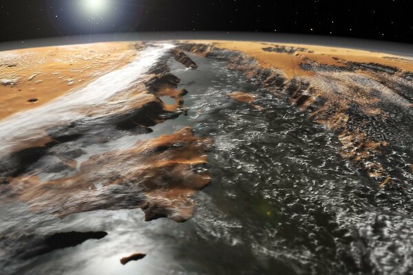 Die Oberfläche des Planeten Mars aus dem Weltraum. Mariner-Täler