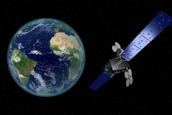Satellite russo sullo sfondo del pianeta