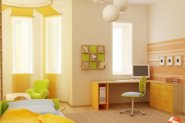 Mieszkanie ze stylowym pokojem dziecięcym w odcieniach zieleni
