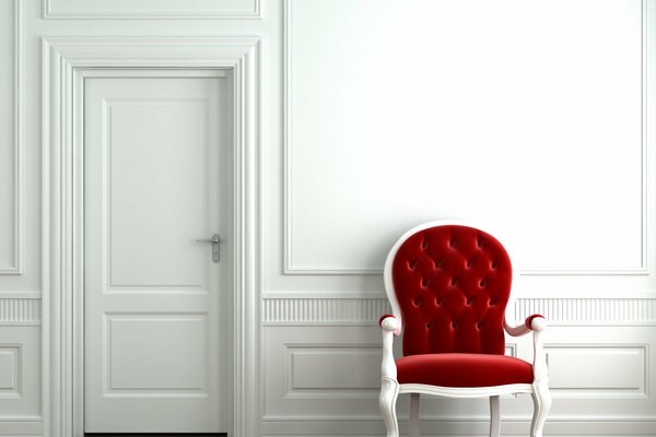 Intérieur de la chambre dans le style du minimalisme, avec des chaises, un fauteuil et une porte