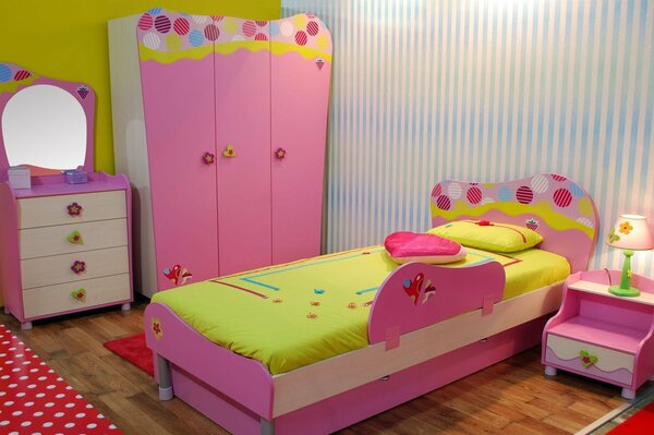 Children s room with furniture and mirror