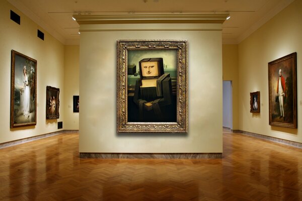 Mona Lisa con una faccia a forma di TV