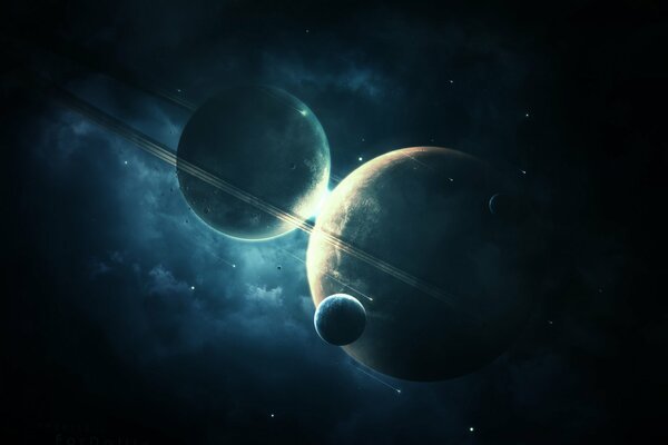 Planetas en el fondo del espacio oscuro
