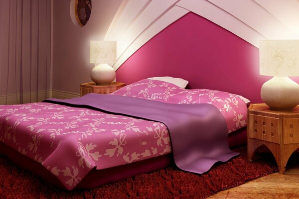 Camera da letto in vivaci tonalità rosa